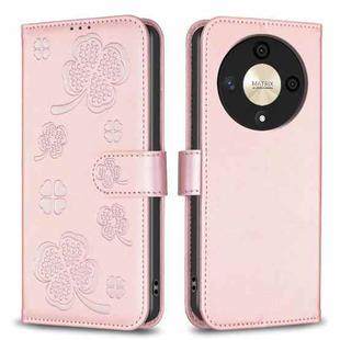 For Honor X9b/Magic6 Lite 5G Four-leaf Embossed Leather Phone Case(Pink)