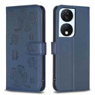 For Honor X7b Four-leaf Embossed Leather Phone Case(Blue)