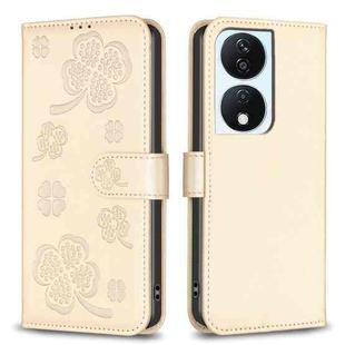 For Honor X7b Four-leaf Embossed Leather Phone Case(Gold)