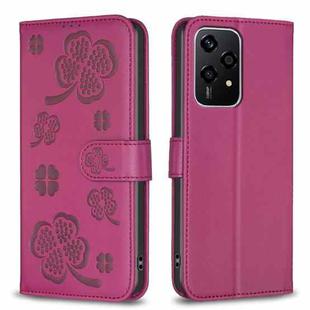 For Honor 200 Lite Four-leaf Embossed Leather Phone Case(Rose Red)
