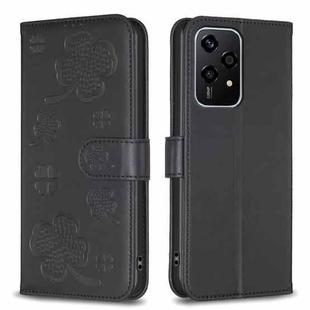 For Honor 200 Lite Four-leaf Embossed Leather Phone Case(Black)