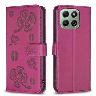 For Honor X6b Four-leaf Embossed Leather Phone Case(Rose Red)