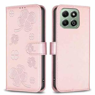 For Honor X6b Four-leaf Embossed Leather Phone Case(Pink)