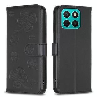 For Honor X8c 4G Four-leaf Embossed Leather Phone Case(Black)