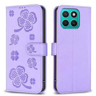 For Honor X8c 4G Four-leaf Embossed Leather Phone Case(Purple)