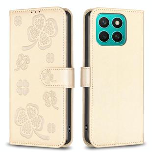 For Honor X8c 4G Four-leaf Embossed Leather Phone Case(Gold)