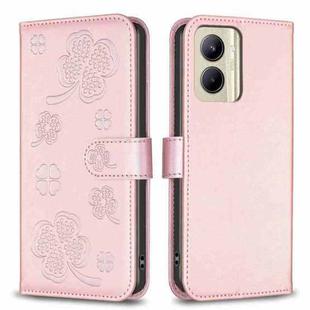 For Realme C33 Four-leaf Embossed Leather Phone Case(Pink)