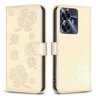 For Realme C35 Four-leaf Embossed Leather Phone Case(Gold)