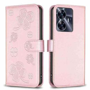 For Realme C35 Four-leaf Embossed Leather Phone Case(Pink)