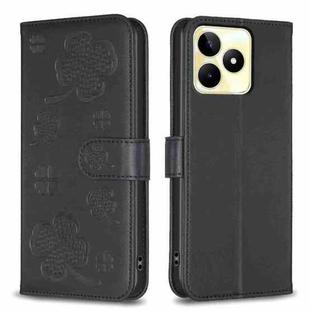 For Realme C53 Four-leaf Embossed Leather Phone Case(Black)