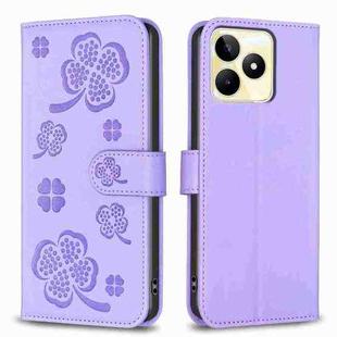 For Realme C53 Four-leaf Embossed Leather Phone Case(Purple)