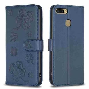 For OPPO A7 Four-leaf Embossed Leather Phone Case(Blue)