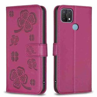 For OPPO A15 Four-leaf Embossed Leather Phone Case(Rose Red)