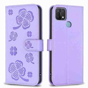 For OPPO A15 Four-leaf Embossed Leather Phone Case(Purple)