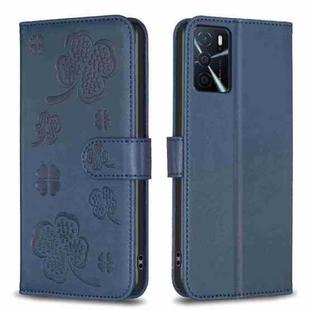 For OPPO A16 / A16s / A54s Four-leaf Embossed Leather Phone Case(Blue)