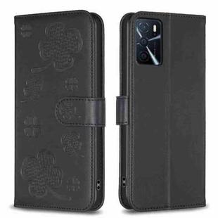 For OPPO A16 / A16s / A54s Four-leaf Embossed Leather Phone Case(Black)