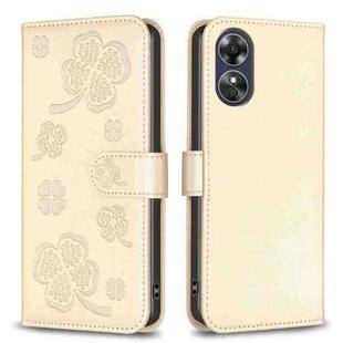For OPPO A17 Four-leaf Embossed Leather Phone Case(Gold)