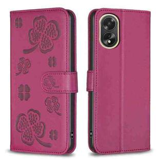 For OPPO A38 / A18 4G Four-leaf Embossed Leather Phone Case(Rose Red)