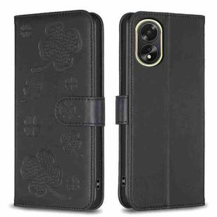 For OPPO A38 / A18 4G Four-leaf Embossed Leather Phone Case(Black)