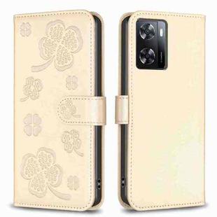 For OPPO A57 4G Four-leaf Embossed Leather Phone Case(Gold)