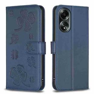 For OPPO A58 4G Four-leaf Embossed Leather Phone Case(Blue)
