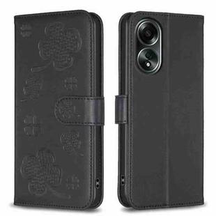 For OPPO A58 4G Four-leaf Embossed Leather Phone Case(Black)