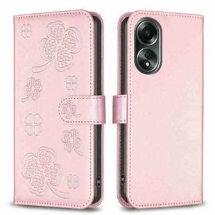 For OPPO A58 4G Four-leaf Embossed Leather Phone Case(Pink)