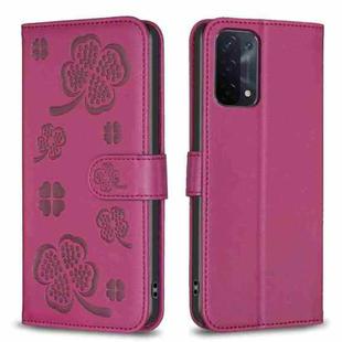 For OPPO A74 5G / A93 5G / A54 5G Four-leaf Embossed Leather Phone Case(Rose Red)