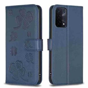 For OPPO A74 5G / A93 5G / A54 5G Four-leaf Embossed Leather Phone Case(Blue)