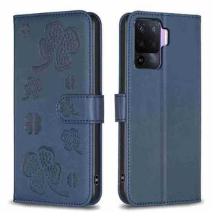 For OPPO A76 5G / A36 4G Four-leaf Embossed Leather Phone Case(Blue)