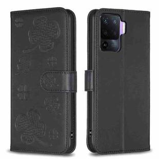 For OPPO A76 5G / A36 4G Four-leaf Embossed Leather Phone Case(Black)