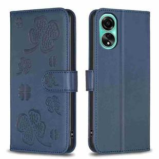 For OPPO A78 4G Four-leaf Embossed Leather Phone Case(Blue)