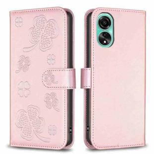For OPPO A78 4G Four-leaf Embossed Leather Phone Case(Pink)