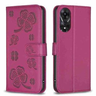 For OPPO A78 5G Four-leaf Embossed Leather Phone Case(Rose Red)