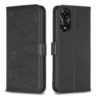 For OPPO A78 5G Four-leaf Embossed Leather Phone Case(Black)