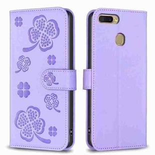 For OPPO A92 / A72 / A52 Four-leaf Embossed Leather Phone Case(Purple)