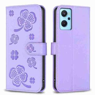 For OPPO A94 4G / Reno5 F / F19 Pro Four-leaf Embossed Leather Phone Case(Purple)