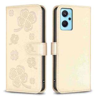 For OPPO A94 4G / Reno5 F / F19 Pro Four-leaf Embossed Leather Phone Case(Gold)