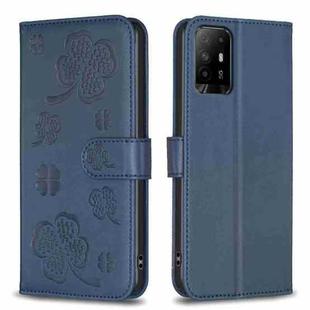 For OPPO A94 5G / Reno5 Z / F19 Pro+ Four-leaf Embossed Leather Phone Case(Blue)