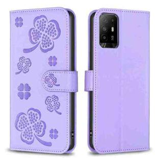 For OPPO A94 5G / Reno5 Z / F19 Pro+ Four-leaf Embossed Leather Phone Case(Purple)