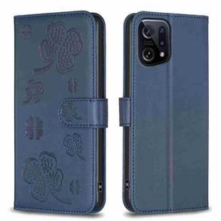For OPPO Find X5 Four-leaf Embossed Leather Phone Case(Blue)