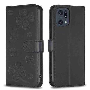 For OPPO Find X5 Pro Four-leaf Embossed Leather Phone Case(Black)