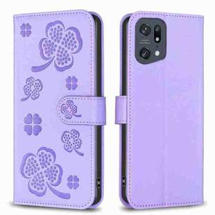 For OPPO Find X5 Pro Four-leaf Embossed Leather Phone Case(Purple)