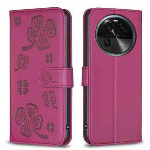 For OPPO Find X6 Four-leaf Embossed Leather Phone Case(Rose Red)