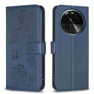 For OPPO Find X6 Four-leaf Embossed Leather Phone Case(Blue)
