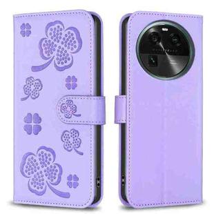 For OPPO Find X6 Four-leaf Embossed Leather Phone Case(Purple)