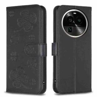 For OPPO Find X6 Pro Four-leaf Embossed Leather Phone Case(Black)