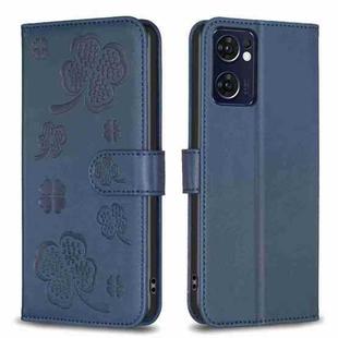 For OPPO Reno7 5G / Find X5 Lite Four-leaf Embossed Leather Phone Case(Blue)