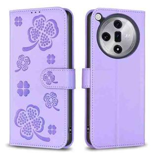 For OPPO Find X7 Ultra Four-leaf Embossed Leather Phone Case(Purple)