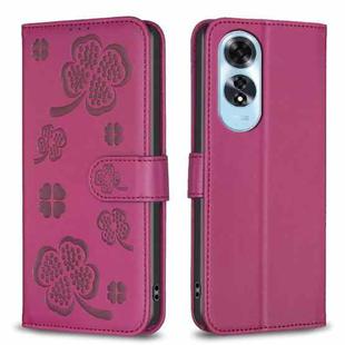 For OPPO A60 Four-leaf Embossed Leather Phone Case(Rose Red)